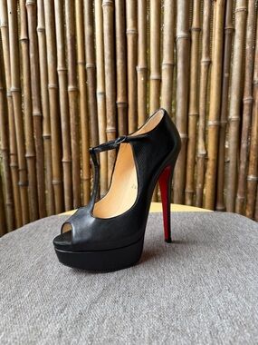 Christian Louboutin T strap peep toe platform heels